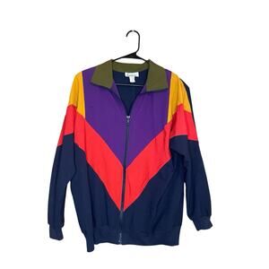 Vintage Colorblock Windbreaker Jacket Size Small Retro 80s 90s Fall Streetwear